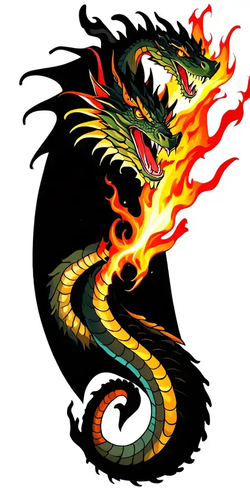 serpent dragon breathing fire tattoo design idea