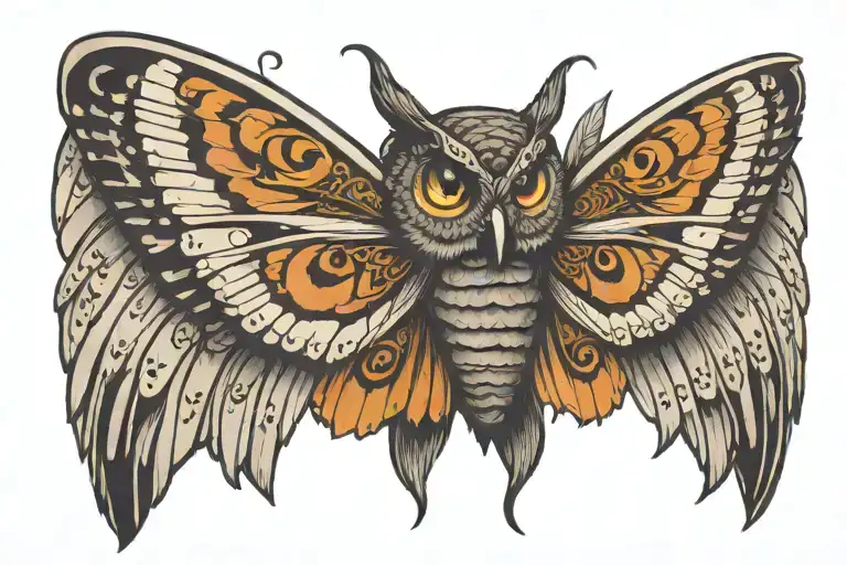 a butterfly with wings with the face of an owl tattoo design idea