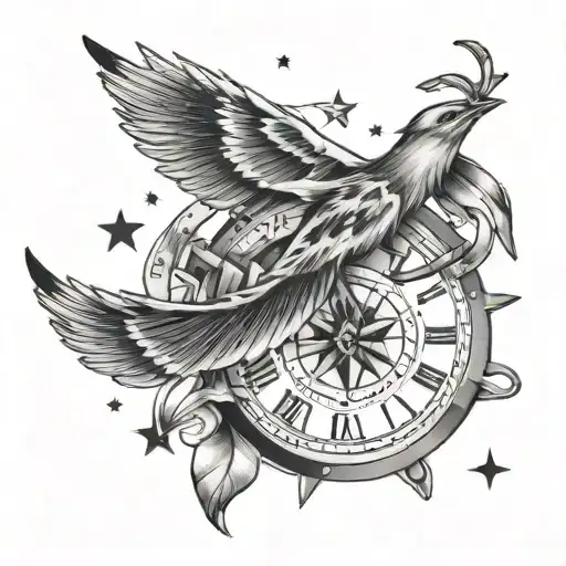 stop watch prayer stars and arrows forming tattoo design idea