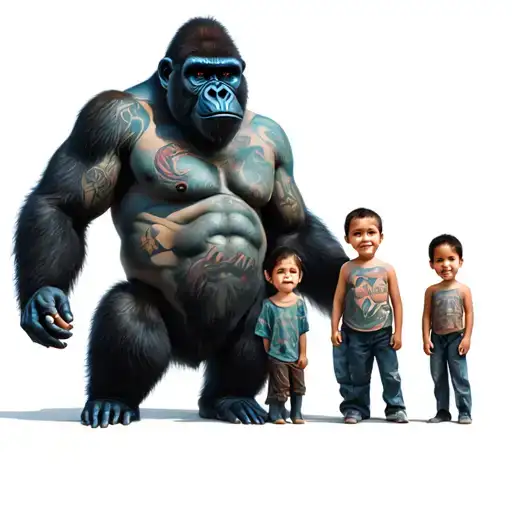 cyber gorilla with his family tattoo design idea