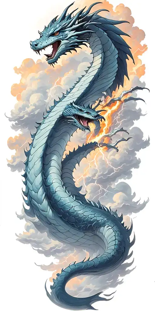 leviathan, virgo, typhoon, wings, clouds, dragon, fighting, midgar background, manlike body, storm, lightning tattoo design idea