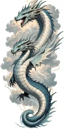 leviathan, virgo, typhoon, wings, clouds, dragon, fighting, midgar background, manlike body, storm, lightning tattoo design idea
