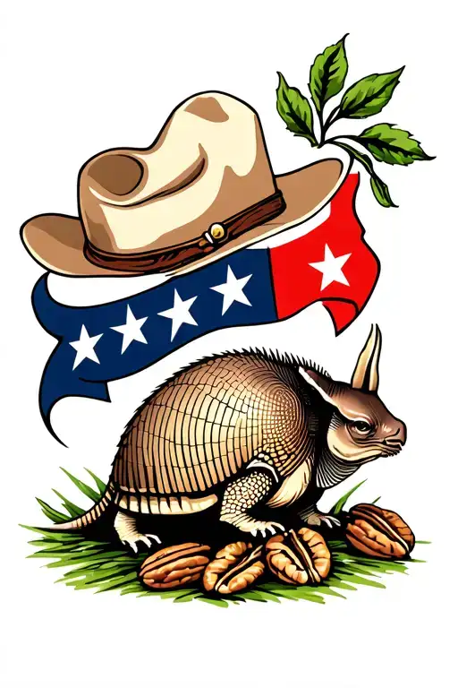 Texas theme with Armadillos and pecans tattoo design idea
