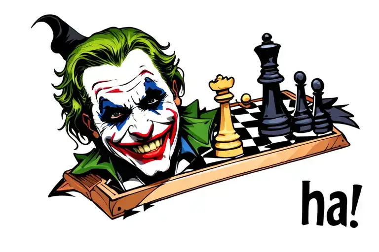 checkmate with joker laugh "ha ha" background symbolizing tattoo design idea