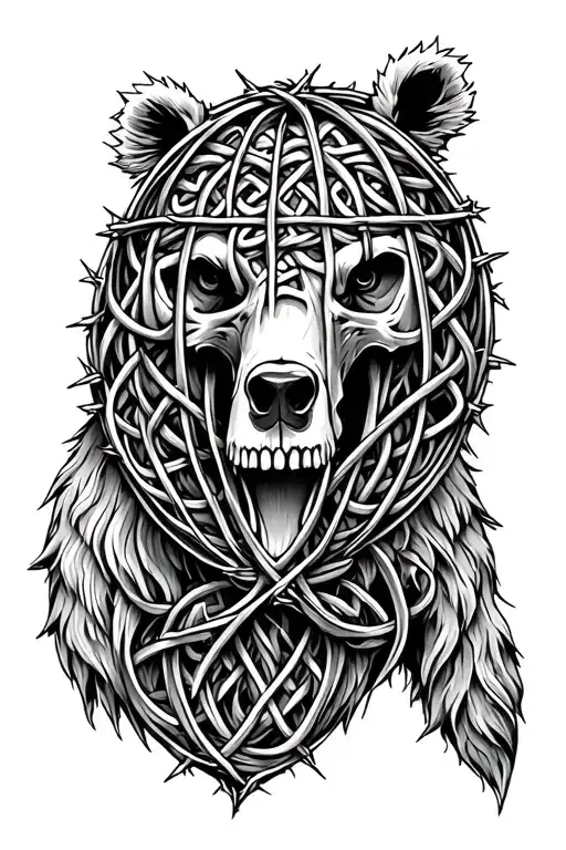 Celtic Bear skull barbed wire cage tattoo design idea