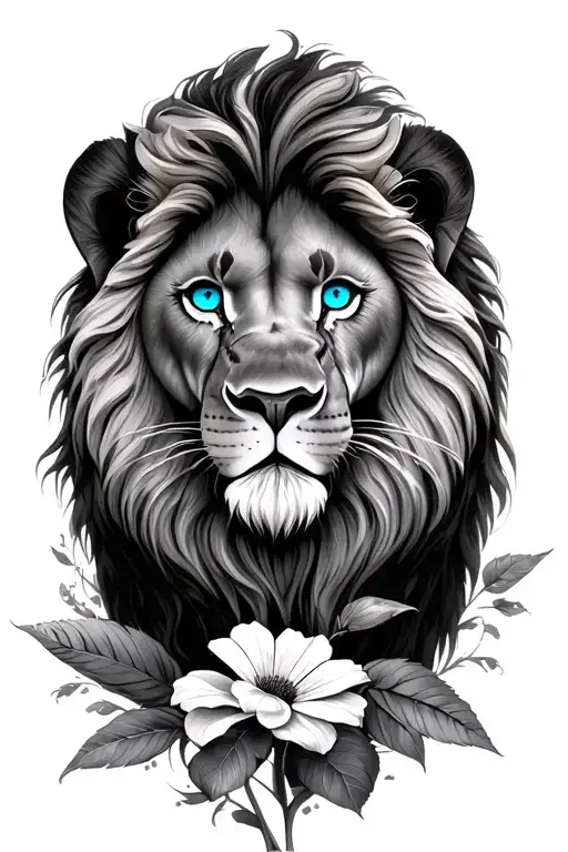 lion with Delilah flower blue eyes tattoo design idea