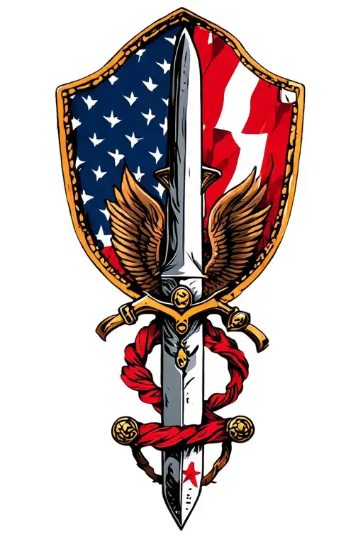 world war two, vietnam, and afghan war sword shield tattoo design idea