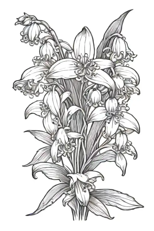 snowdrop flower, lily of valley flower, aster flower tattoo design idea