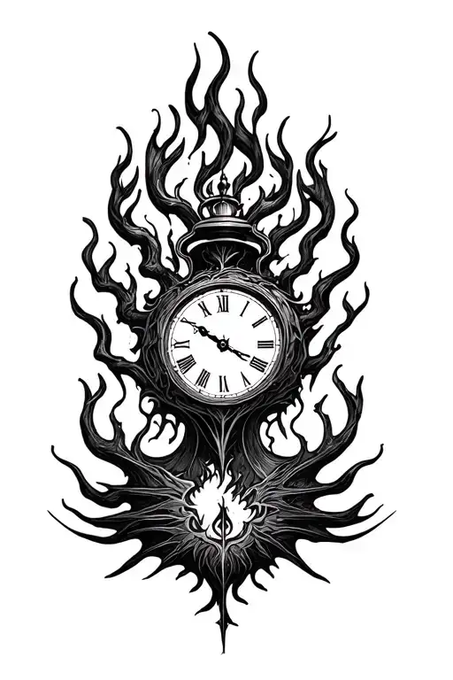 "Mellas" Fall of Lucifer, Broken Clock and Flamas tattoo design idea