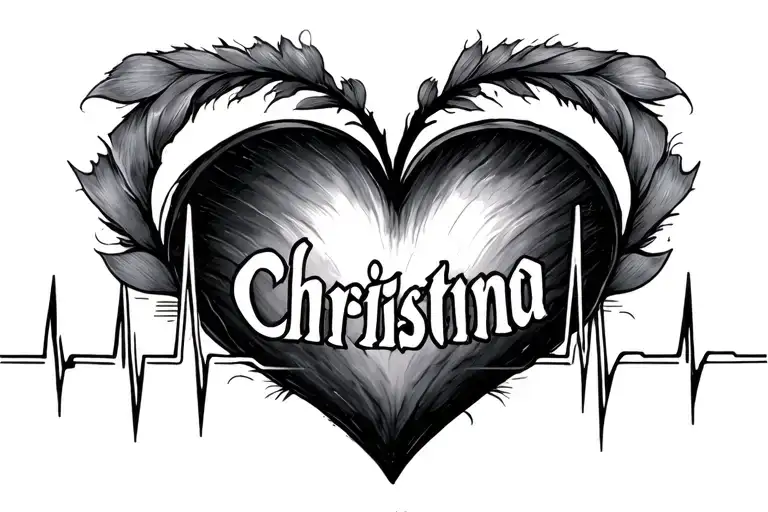 heart beat lines with name Christina in the middle of heart beat lines tattoo design idea