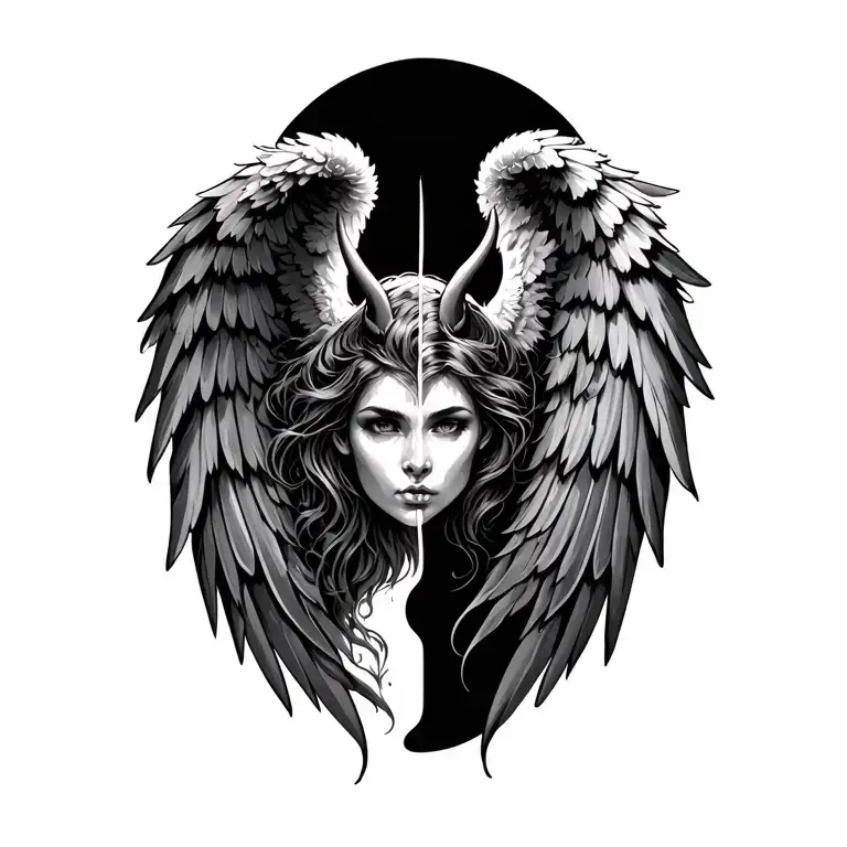 half angel and demon wings tattoo design idea