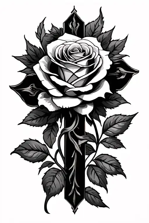 Cross with rose tattoo design idea