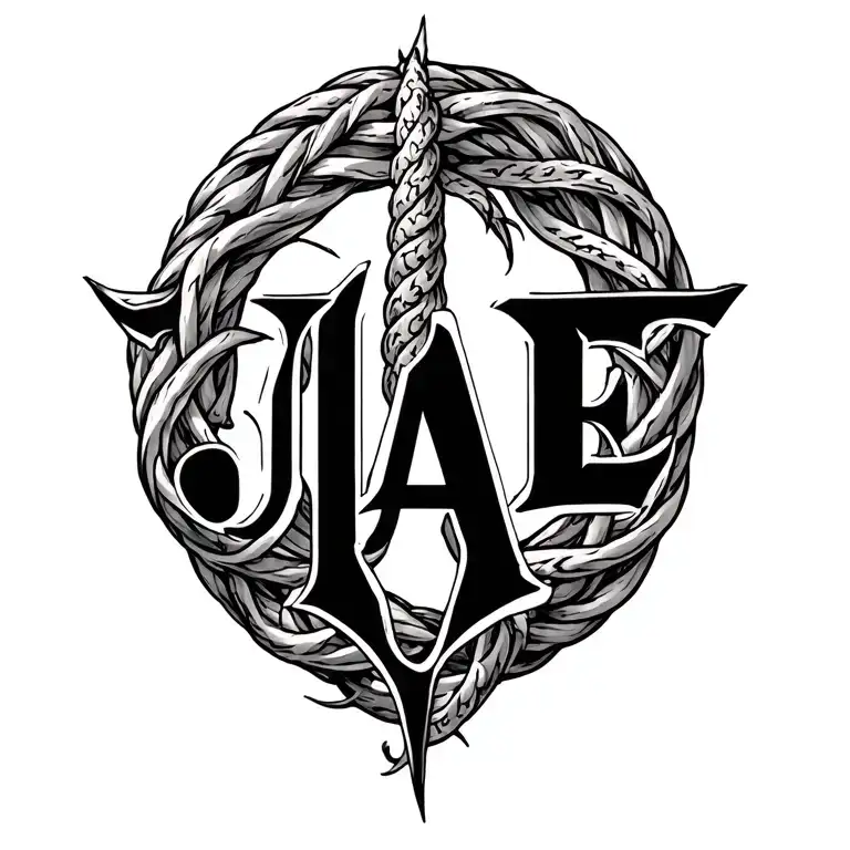 tattoo with the initials JLAE with gothic type intertwined in a circle, similar to the logo of whitesnake rock tattoo design idea