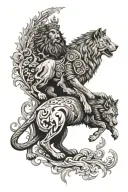 messenger of peace, saviour, king of kings with pillar of fire with lion and wolf in 3d effects tattoo design idea