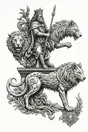 messenger of peace, saviour, king of kings with pillar of fire with lion and wolf in 3d effects tattoo design idea