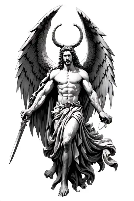 st michael killing lucifer tattoo design idea