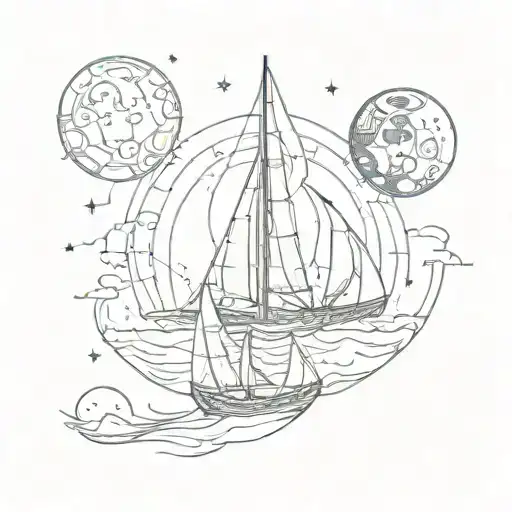 sail boat moon phases tattoo design idea
