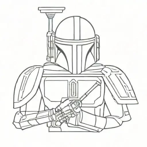 Patch work tattoo Korea and Greek themed with a mandalorian symbol with writing under it   tattoo design idea