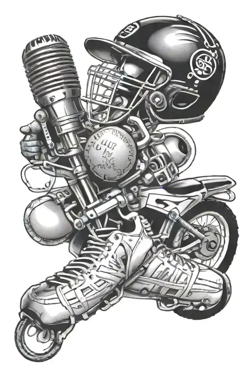 for my pops. softball, microphone, book, bike. "can't never could until can showed him how tattoo design idea