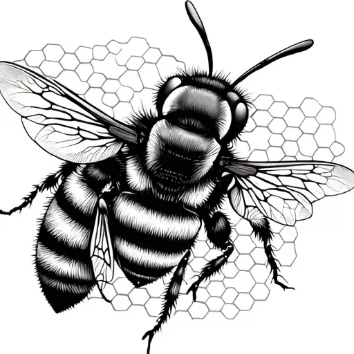 honeycomb pattern and honeybee tattoo design idea