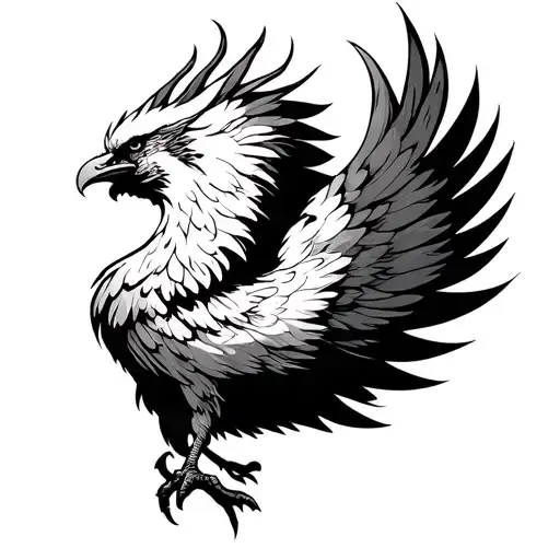 a phoenix in profile which takes off, fine lines tattoo design idea