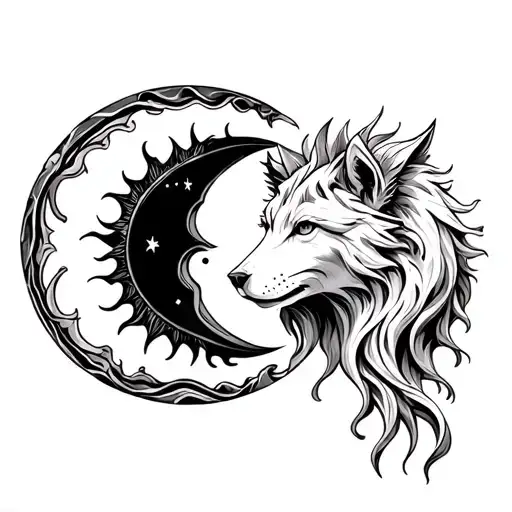 skoll and hati sun and moon tattoo design idea