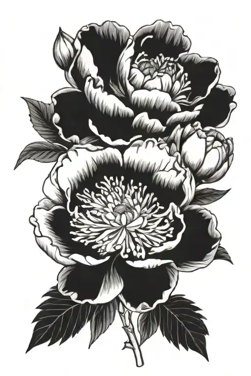 botanical peonies and anemones incorporated tattoo design idea