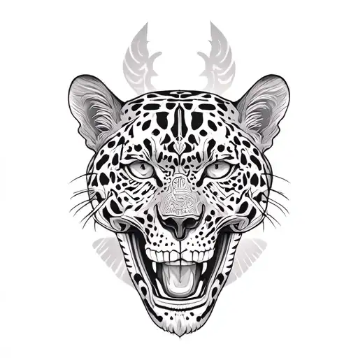 Mayan jaguar whit a skull tattoo design idea