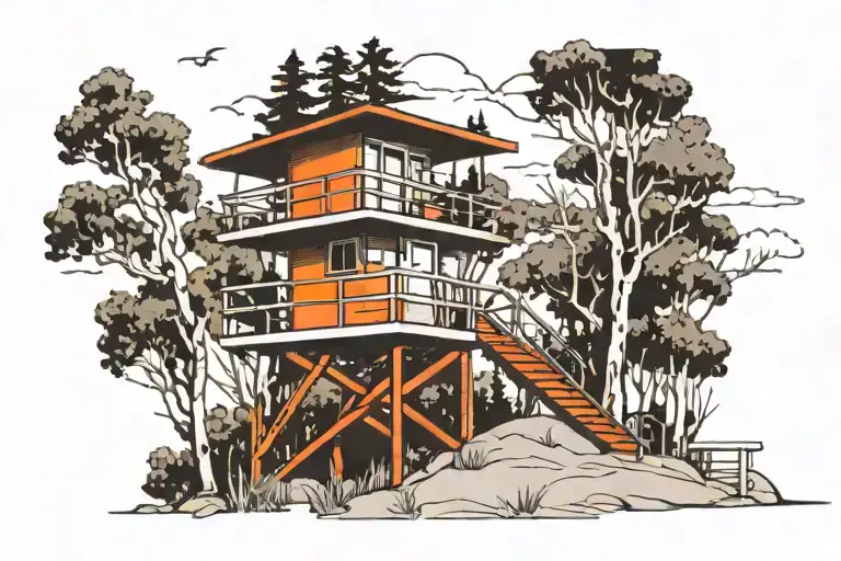 Los Angeles lifeguard tower in Aspen trees tattoo design idea