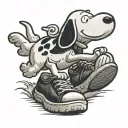 snoopy running freely in shoes tattoo design idea