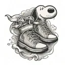 snoopy running freely in shoes tattoo design idea