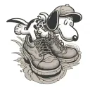 snoopy running freely in shoes tattoo design idea
