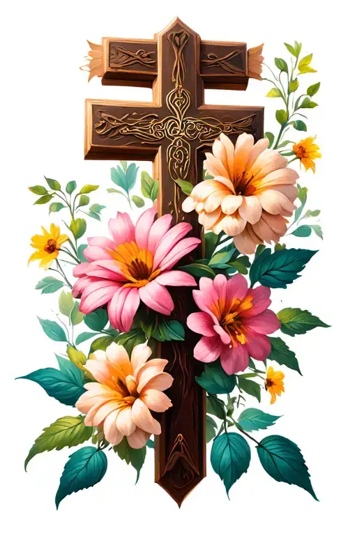flowers and crosses jesus cross tattoo design idea