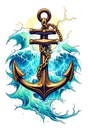 waves anchor chains lightning storm cosmic  tattoo design idea
