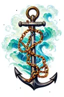 waves anchor chains lightning storm cosmic  tattoo design idea