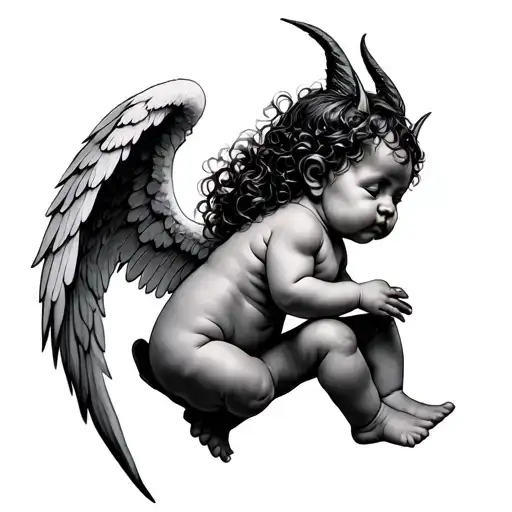 Angel baby with an angel wing and another demon tattoo design idea