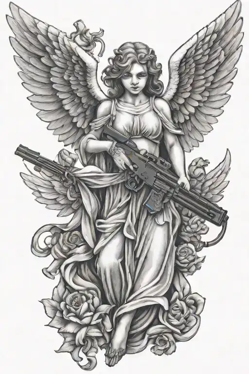 angel holding gun tattoo design idea