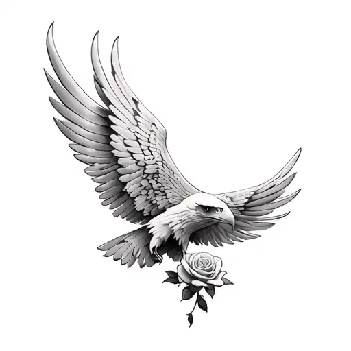 eagle wing and rose tattoo design idea