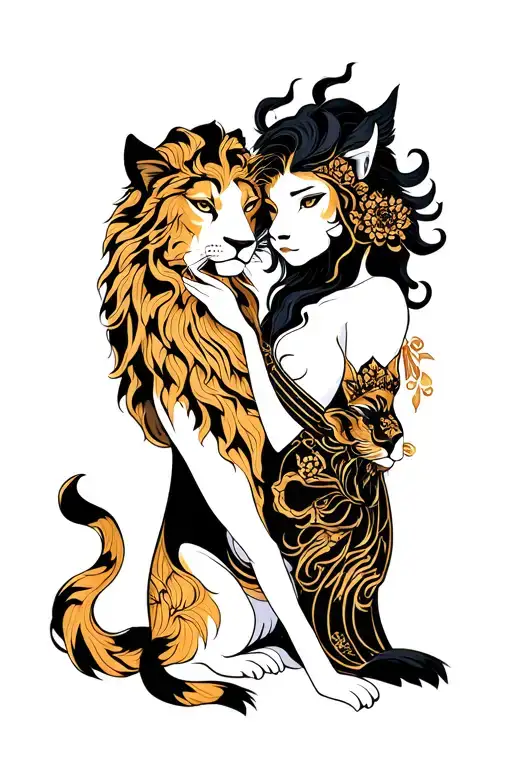 leo daughter and Gemini son animal sign intertwined tattoo design idea