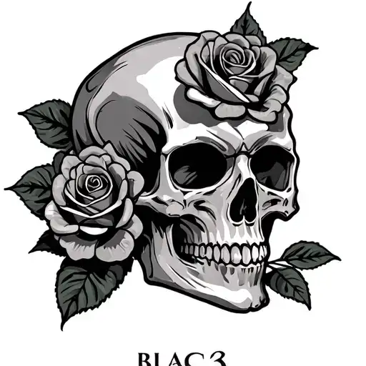 skull and roses with the number 3 tattoo design idea