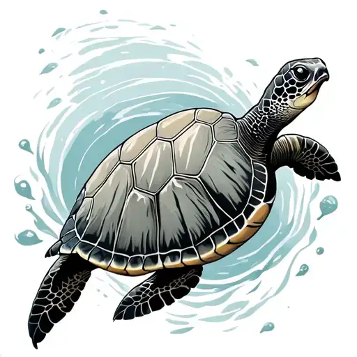 sea turtle swimming with North south east and west  tattoo design idea