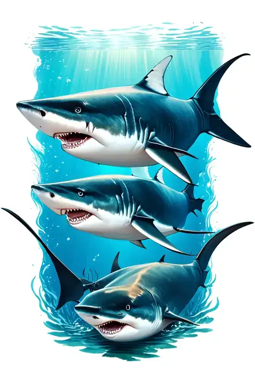 ocean shark and manta ray swimming tattoo design idea