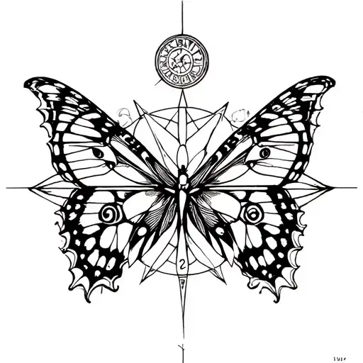gemini, butterflies, clock tattoo design idea