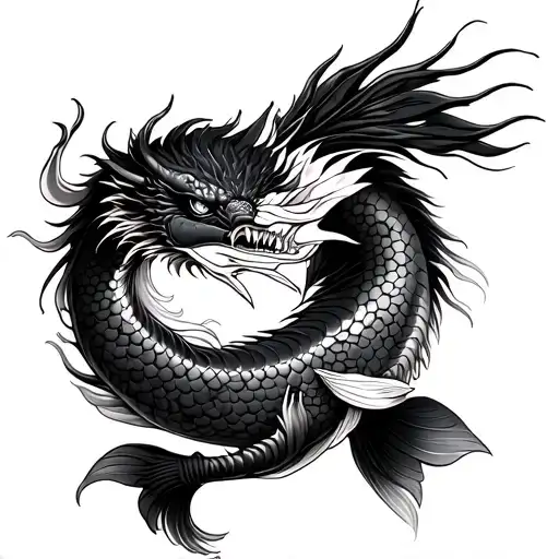 Samurai, Dragon, Koi Fish tattoo design idea