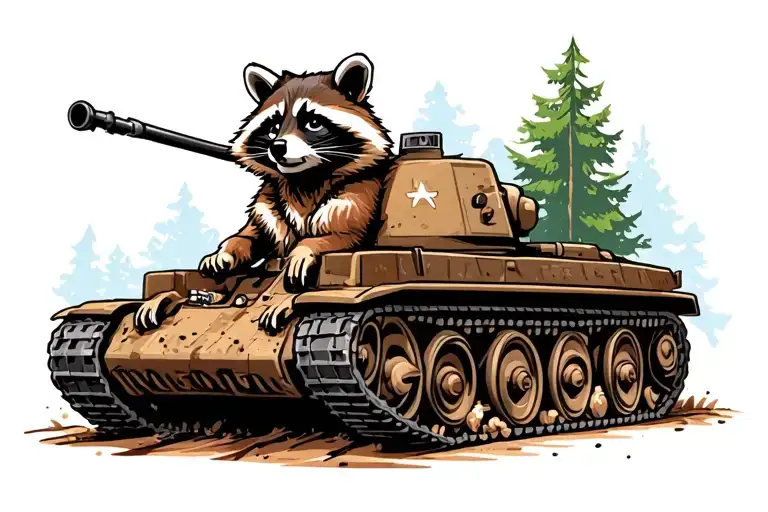 raccoon driving a tank tattoo design idea