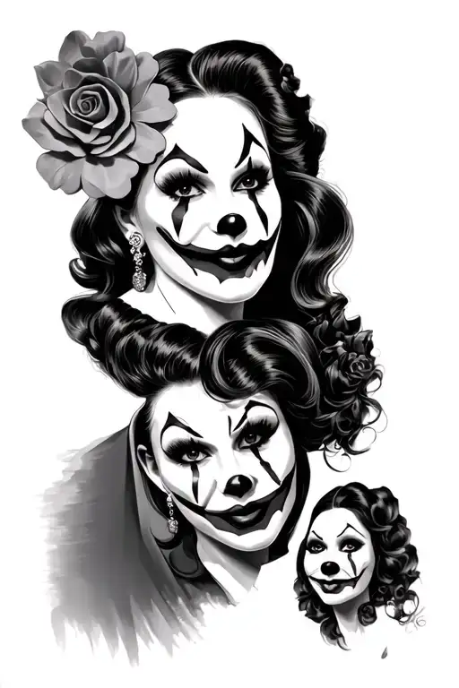 chicana woman with clown face 3 different expressions  tattoo design idea