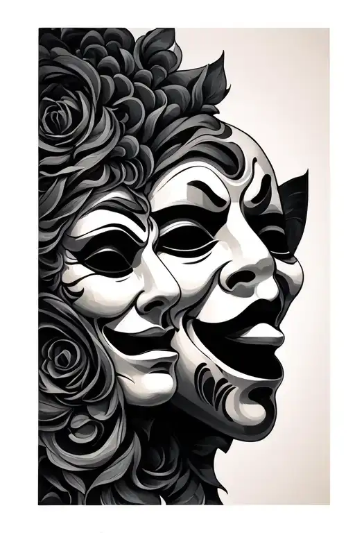 sad and happy masks tattoo design idea
