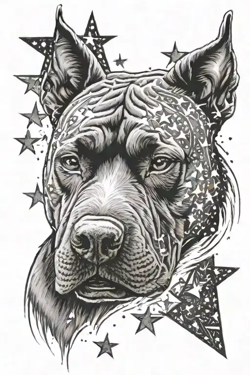 pitbull head with stars as a background tattoo design idea