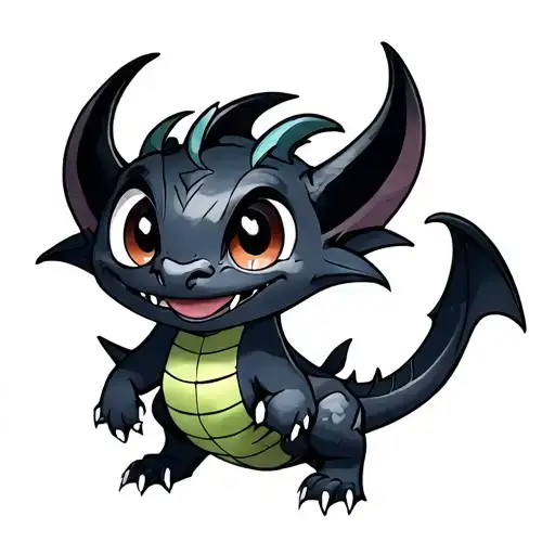 whimsical toothless dragon tattoo design idea