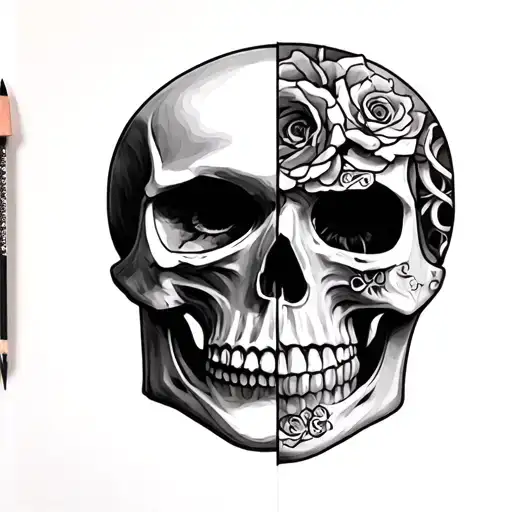 Half Face Half Skull tattoo design idea
